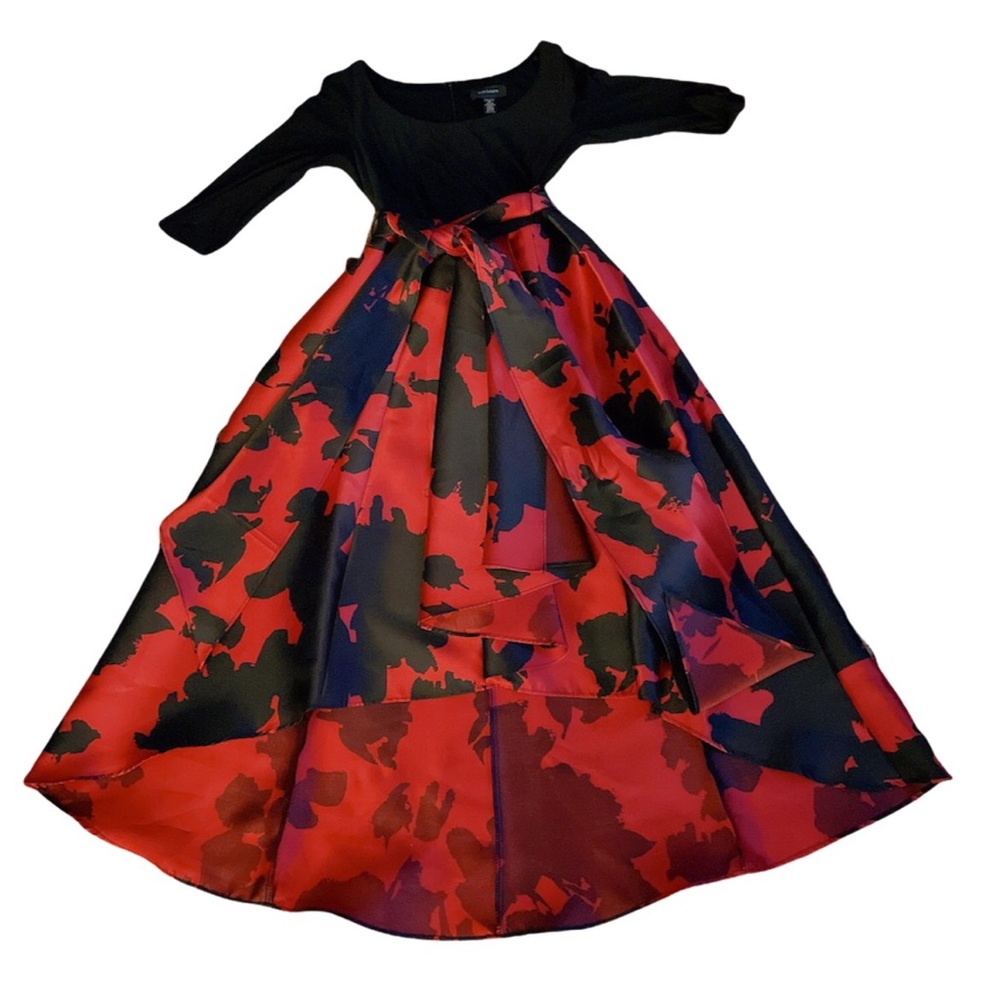 R&M Richards MAXI DRESS  in red & black with asymmetrical hemline  Size 6